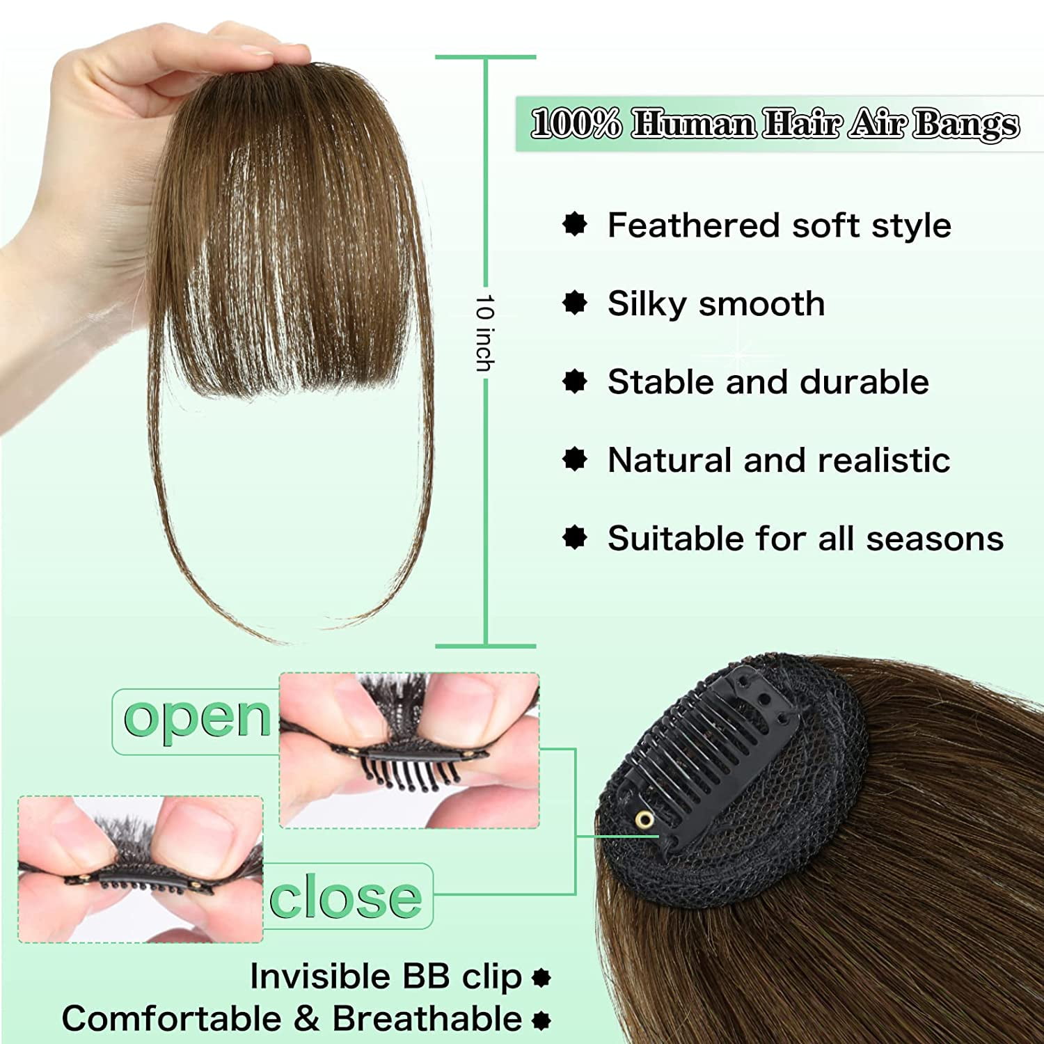 100 Human Hair Bangs Clip in Hair Extensions Light Brown Color 6 Clip on Bangs Wispy Bangs Fringe with Temples Hairpieces for Women Curved Bangs for Daily Wear Walmart