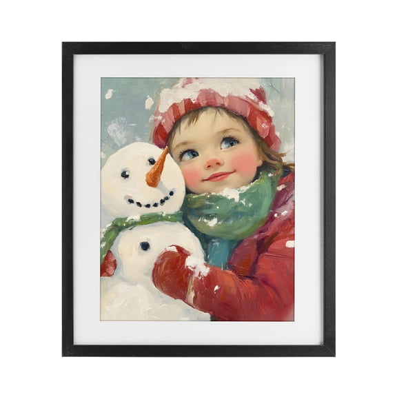 Stupell Industries Cottage Christmas Girl & Snowman Embrace Black Framed Print Under Glass, 13 x 16, by The Prints Vibe