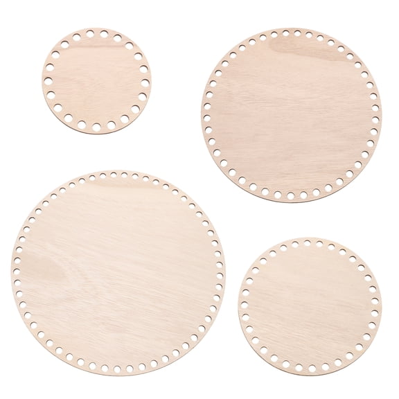 4"/6"/8"/10" Crochet Basket Bottom, 4 Pcs Round Wooden Base for DIY Craft Weaving Supplies, Brown