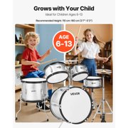 VEVOR Kids Drum Set,5-Piece 16 in Junior Drum Sets, Beginner Drums Set with Adjustable Throne, Cymbal & Two Pairs of Drumsticks, Musical Learning Drums Kit,(Silver)