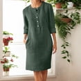 thumbnail image 2 of Women's Casual Button Dress Elegant Loose Fit Comfortable Linen Midi Shirt Dress with Pockets for Home Travel Spring Summer Autumn Womens Casual Trendy Midi Dresses, 2 of 5