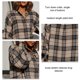 thumbnail image 5 of Camisa de manga larga a cuadros para mujer, informal, a la moda, con mangas abullonadas, camisa a cuadros de manga larga con botones, blusa, Top marrón claro L, 5 of 6