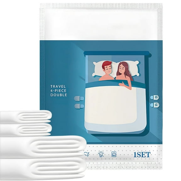 2Pcs Travel disposable bedding set, 4 pieces (including 2 pillowcases, 1 sheet, 1 duvet cover), suitable for vacation or business trips