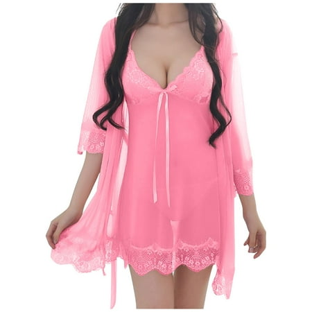 

Puntoco Plus Size Nightdress Clearance Wireless Rimless Pajamas Lace Nightdress Silk Underwear Women Sleepwear Hot Pink XL(XL)