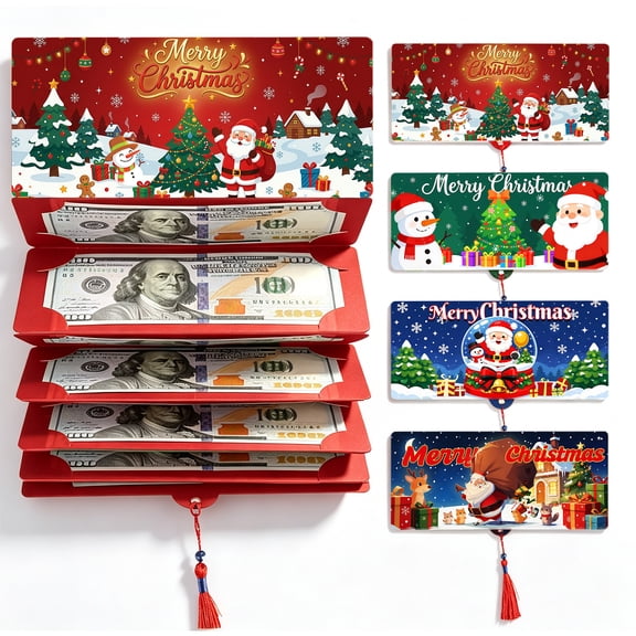 4 In 1 Christmas Red Envelopes - Christmas Money Holders for Cash for Money Cards for Cash Gift & Gift Card Holder, Red Envelopes for Christmas