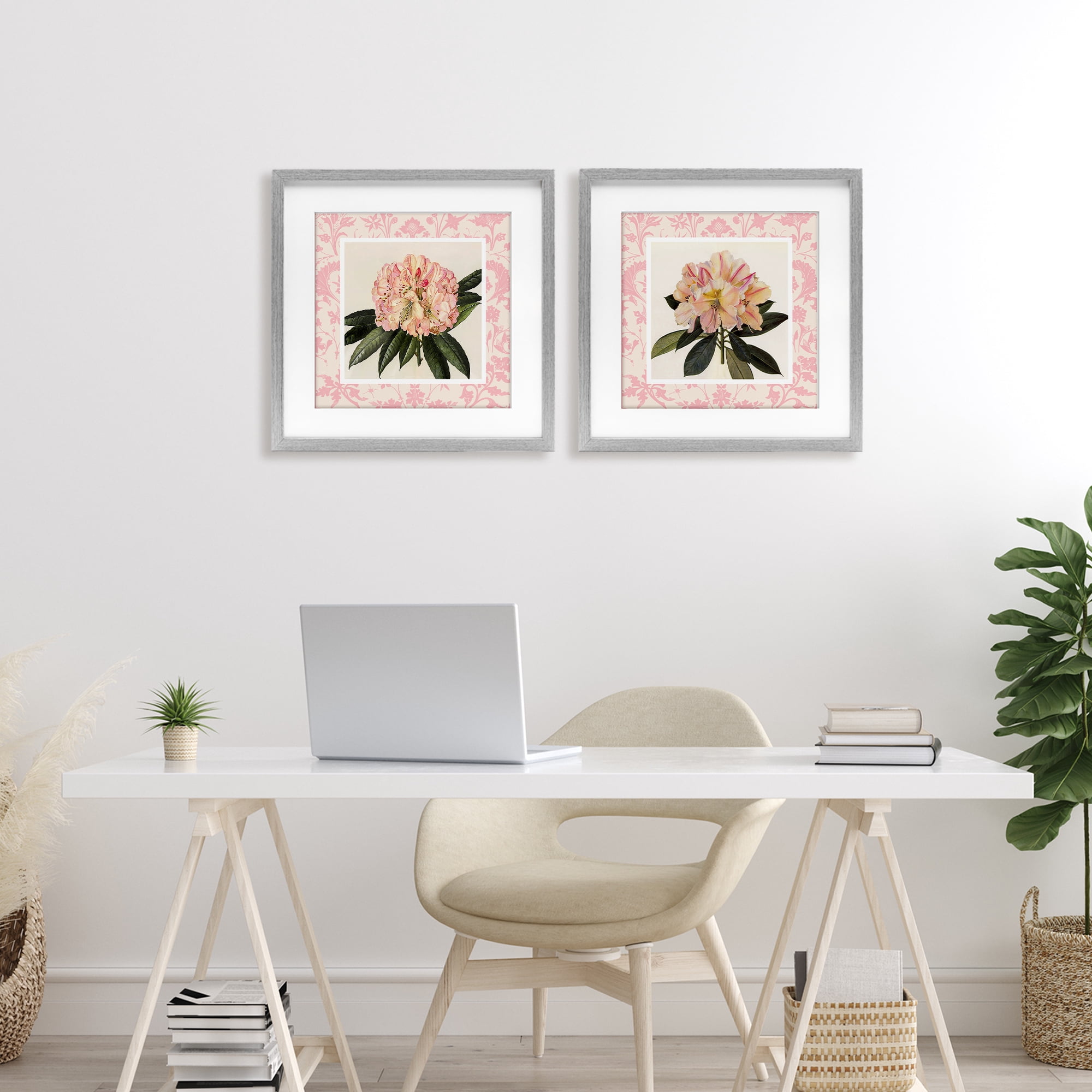 Stupell Industries Pink Vintage Pattern Botanicals 2 Piece Gray Framed Print Under Glass Set, design by Livi Finn