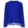 thumbnail image 4 of Womens Lace Tops Long Sleeve Crewneck Casual Dressy Elegant Blouses Fall Loose Solid Color Pullover Shirt Trendy (Blue S), 4 of 5