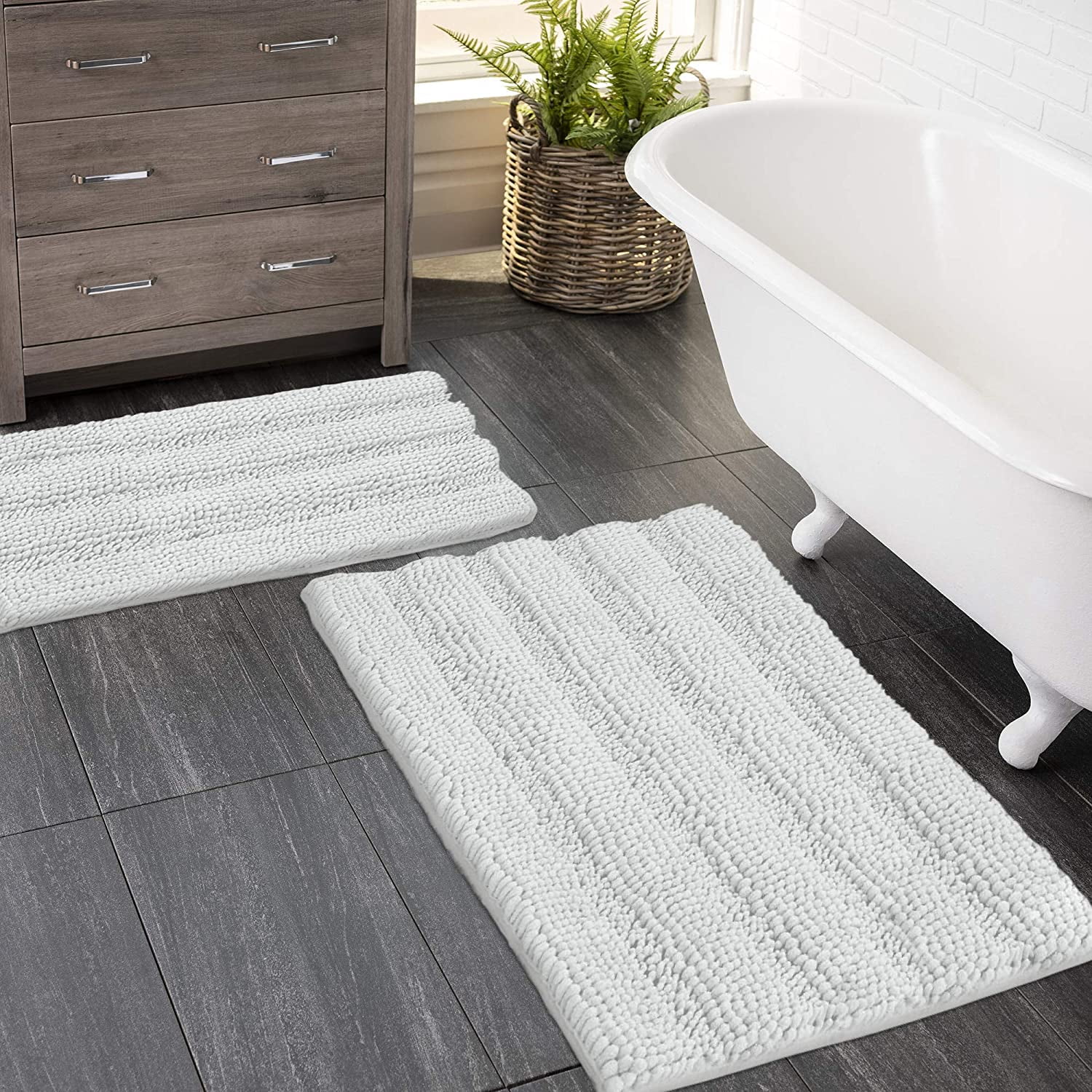 Zebrux Non Slip Thick Shaggy Chenille Bathroom Rugs, Bath Mats for