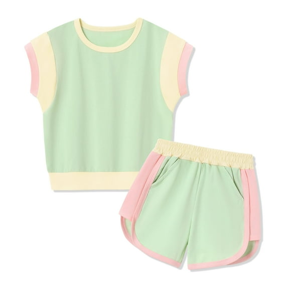 Conjunto de ropa deportiva para niñas pequeñas SANMIO Color Block 4-5T Green