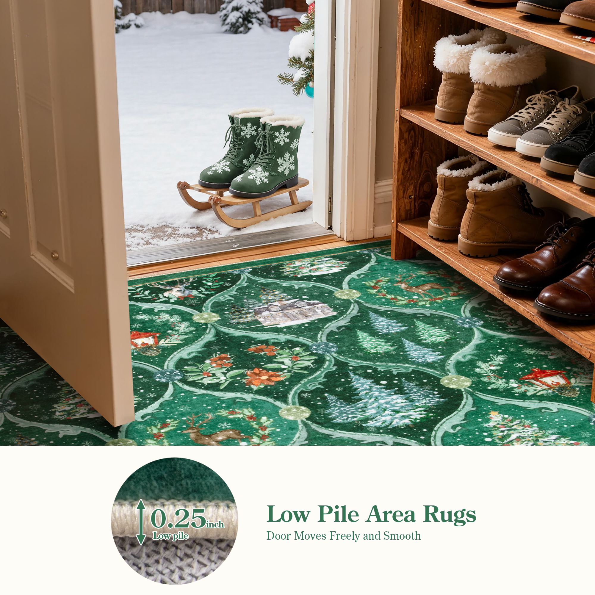 Moynesa 8'x10' Christmas Area Rug for Living Room, Large Rug Xmas Tree Modern Rug Kitchen Rug Washable Rug Non Slip Moroccan Carpet Holiday Decor Soft Accent Rug for Bedroom Dining Room, Green