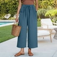 thumbnail image 4 of vigerkar Women's Linen Pants Summer Casual Palazzo Beach Pant Drawstring High Waist Wide Leg Trousers Vacation Outfits Blue, S, 4 of 7