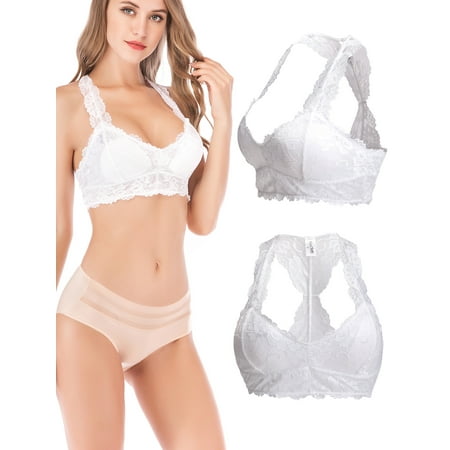 - LELINTA Women's Racerback Floral Sexy Lace Bralette Wireless Bustier Lingerie Bra Crop Top Bra with Removable Pads