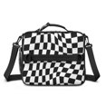 thumbnail image 2 of Black and White Wavy Checkered Insulated Lunch Bag with Shoulder Strap and Bottle Holder,Bento School Lunch Bag Box,11x9.5x3.5 Inches, 2 of 5