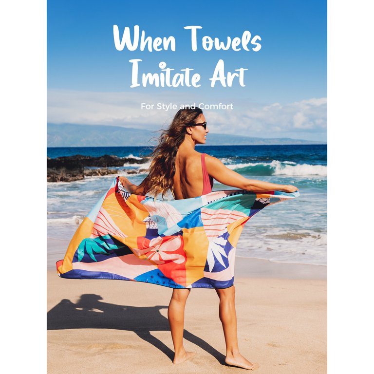 OCOOPA Oversize Microfiber Beach Towel - Fast Drying, Sand Free, Extra Soft, Turtle Pattern, 70"x32"