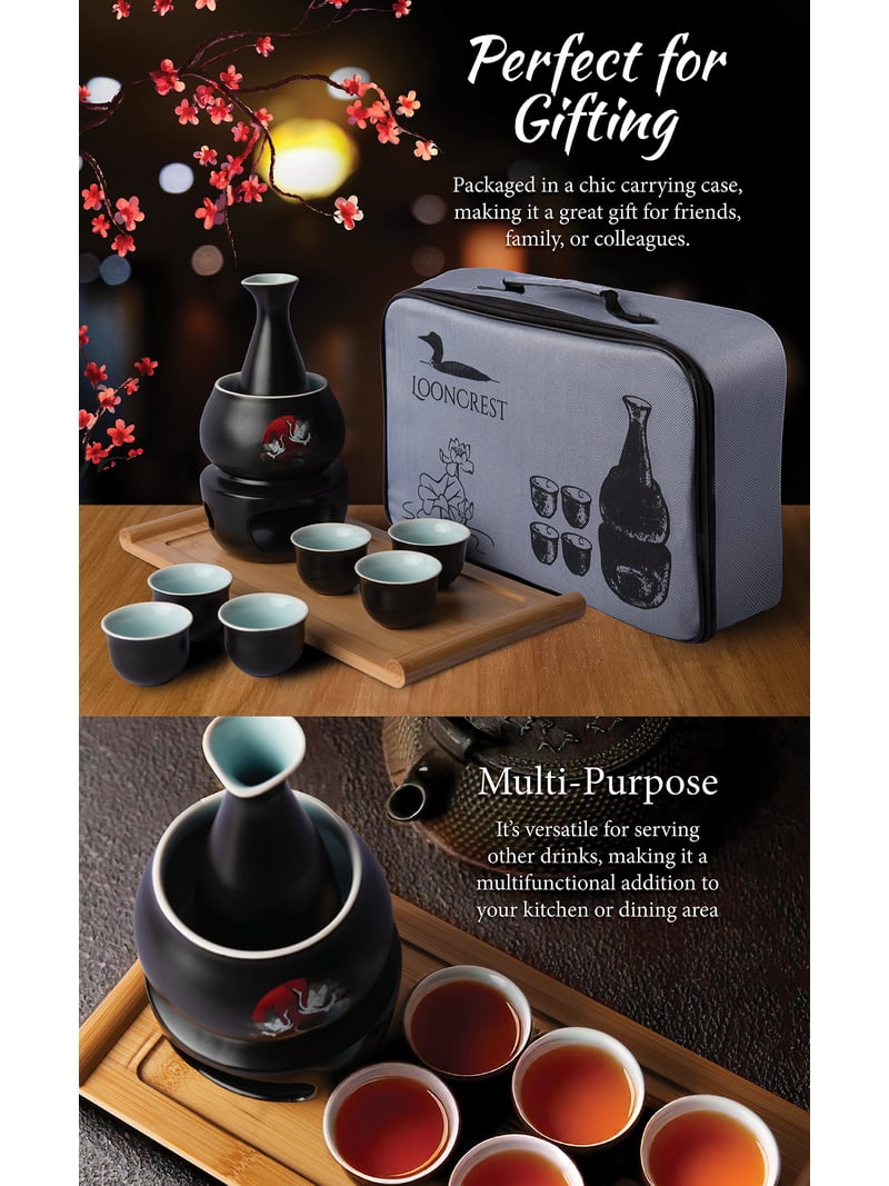 LoonCrest, Ceramic Drinkware Set, 10-Piece, Japanese Sake Set