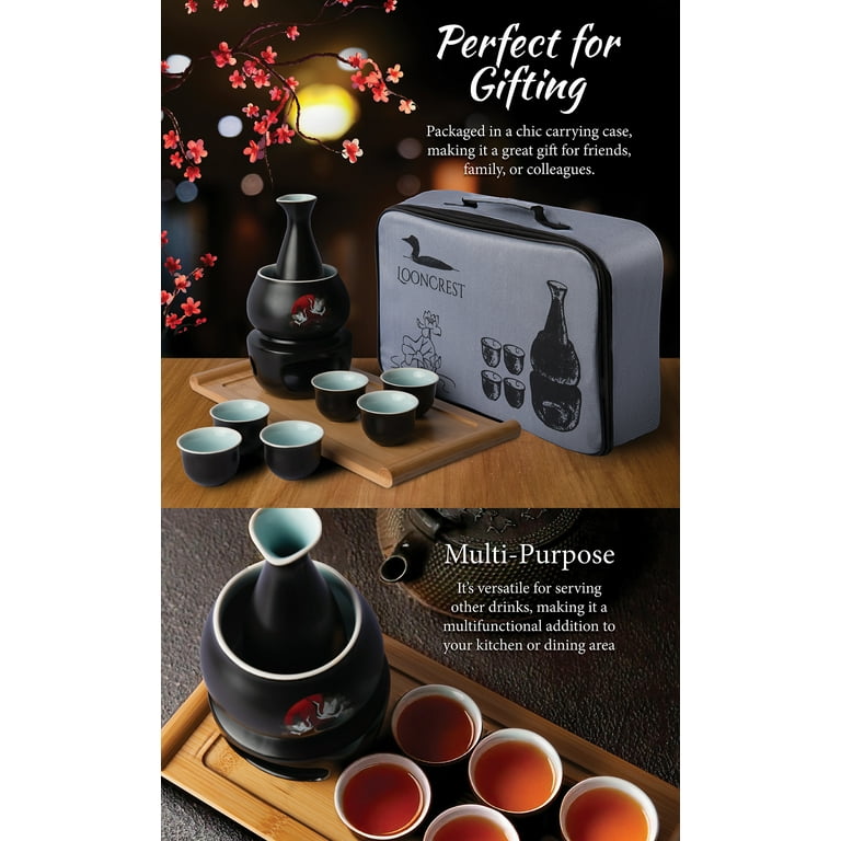 LoonCrest 10-Piece Ceramic Drinkware Set - Japanese Sake Set with