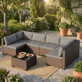 thumbnail image 5 of 7 Pieces Patio Furniture Set, Aiho Wicker Outdoor Sectional Sofa with Glass Coffee Table & Soft Cushions, Perfect for Patio, Garden, Gray, 5 of 11