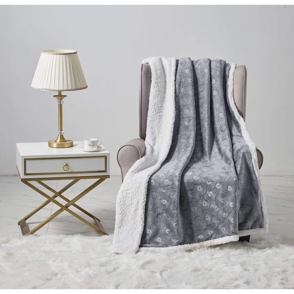 Bon Iver Collection by Décor&More Extra Soft Bursting Fireworks Embossed Microplush Throw Blanket with Sherpa Backing (50" x 60") - Grey