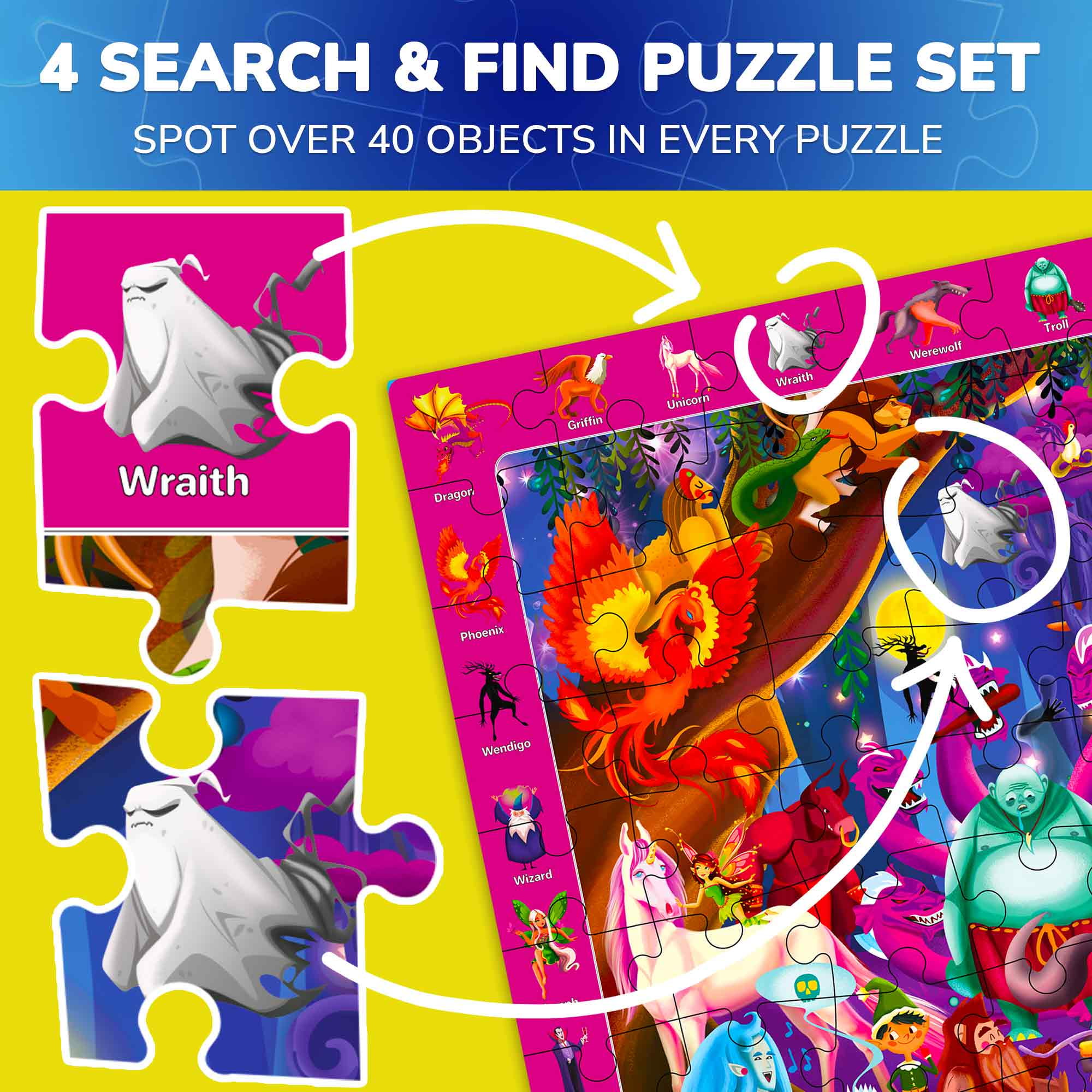 Quokka 100 Piece Jigsaw Puzzles for Kids – 4 Set Search and Find Educational Puzzles with Nocturnal Animals for Ages 5-8