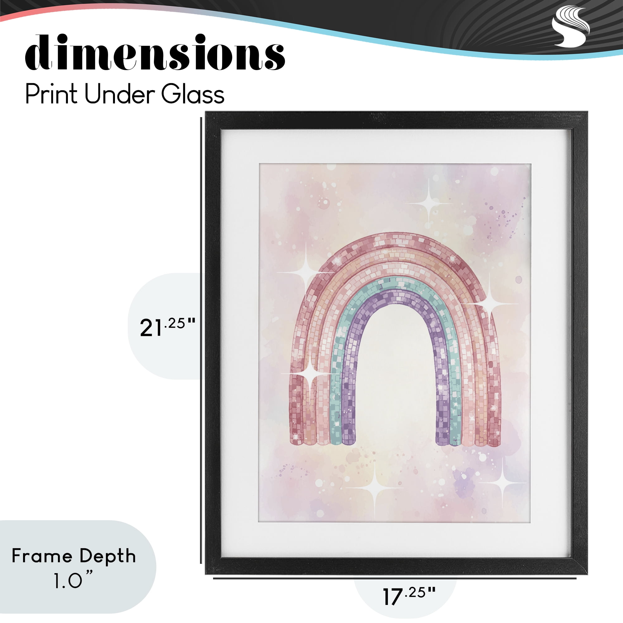 Stupell Industries Pastel Disco Rainbow Sparkles Black Framed Print Under Glass, design by Lil' Rue