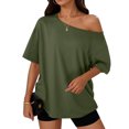 thumbnail image 2 of Off The Shoulder Tops Oversized Tshirts Short Sleeve Basic Tee 2026 Casual Summer Fashion Clothes Army Green M, 2 of 6
