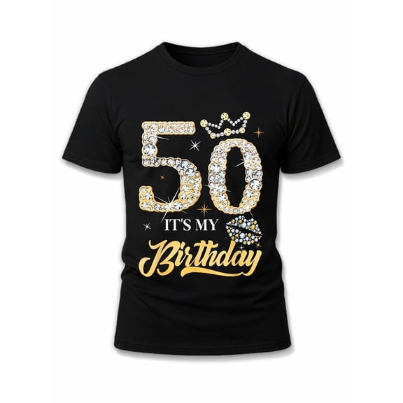 Greenink 50th Birthday Bling Tee Men t shirt black short casual Breathable fabric, round neck, short sleeves Original Unisex Shirt Printed tshirts