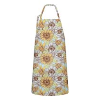Sunflower Pattern Apron-Garden Aprons for Women with Pockets-Cotton Linen Waterproof Kitchen Cooking Gardening Aprons Adjustable for Kitchen,Cooking,BBQ and Salon 33x27 Inch