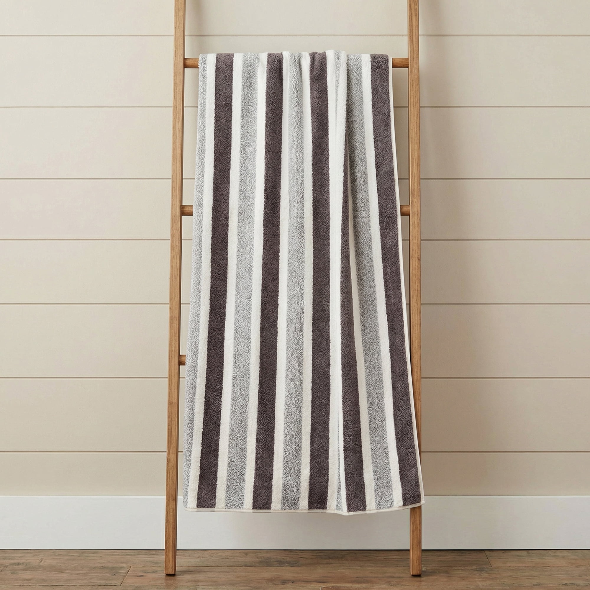 Unique Bargains Thick Absorbent Bath Towel 2 Pack Grey/White 71" x 35"/55" x 28"
