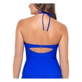 thumbnail image 2 of SALT + COVE Women's Blue Stretch Removable Cups Lined Tie Cutout Halter Tankini Swimsuit Top XS, 2 of 4