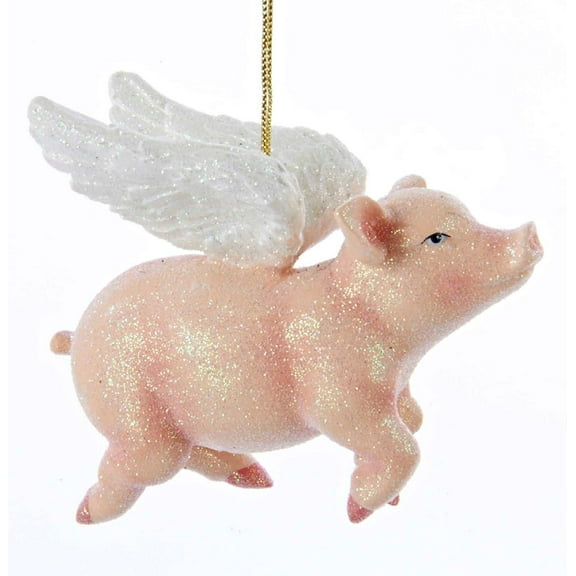 GLITTERED FLYING PIG WITH WINGS CHRISTMAS ORNAMENT C8524