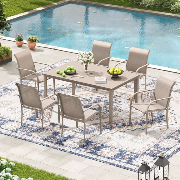 Voxbin 7-Piece Outdoor Patio Dining Set – 63" x 38" Rectangular Table with 6 Stackable Chairs, Modern Outdoor Furniture for Backyard, Deck & Garden