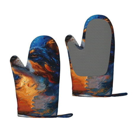 

Lukts Cosmic Dog Starry Night for Silicone Anti-Scalding Gloves Kitchen Lanyard Gloves for Grilling Baking Cooking