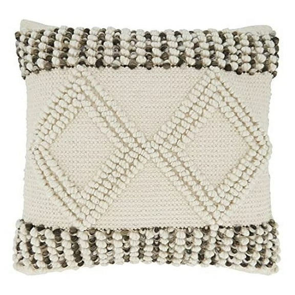 Fennco Styles Woven Textured Decorative Throw Pillow 18" W x 18" L - Ivory Square Cushion for Home, Couch, Bedroom, Living Room and Office Décor