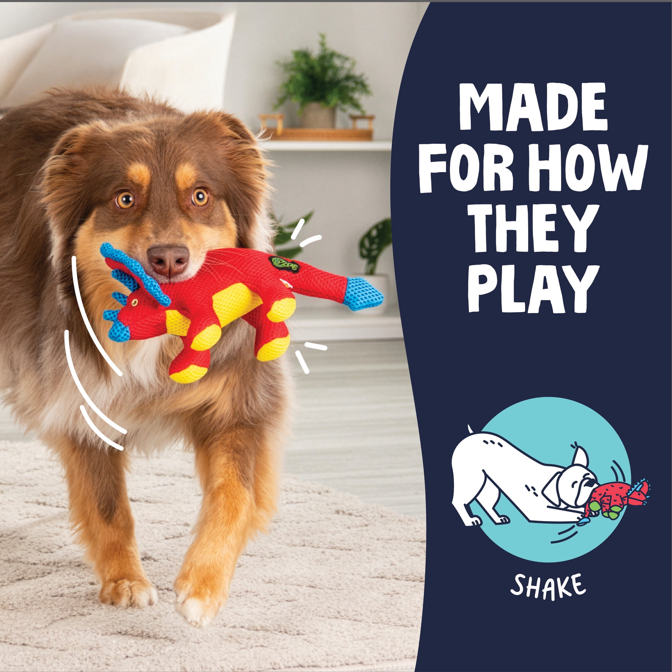 goDog Double Chew Guard Technology Dino Frills Squeaky Plush Dog Toy, Red, Small