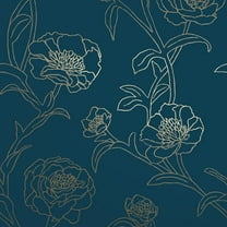 Tempaper Peonies Blue & Metallic Gold Floral Peel and Stick Wallpaper, 20.5" x 16.5'