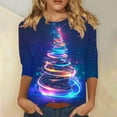 thumbnail image 2 of Womens Christmas Tops 3/4 Length Sleeve Crew Neck Xmas Tree Printed Graphic Tee Shirts Holiday Casual T-shirt (M, Blue), 2 of 5