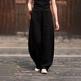 thumbnail image 4 of Miluxas Women's Casual Cotton Linen Pants Elastic Waist Relax Fit Lantern Trouser with Pockets Solid Soft Breathable Slacks Black, 4 of 6