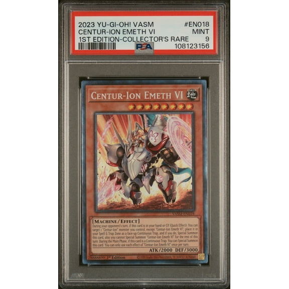 Yu Gi Oh! TCG, PSA Graded 9 MINT, Centur Ion Emeth Vi Centur Ion Emeth Vi #EN018, Vasm Valiant Smashers, Fully Encapsulated Bundle with Compatible Yu Gi Oh! Hard Sealed Case