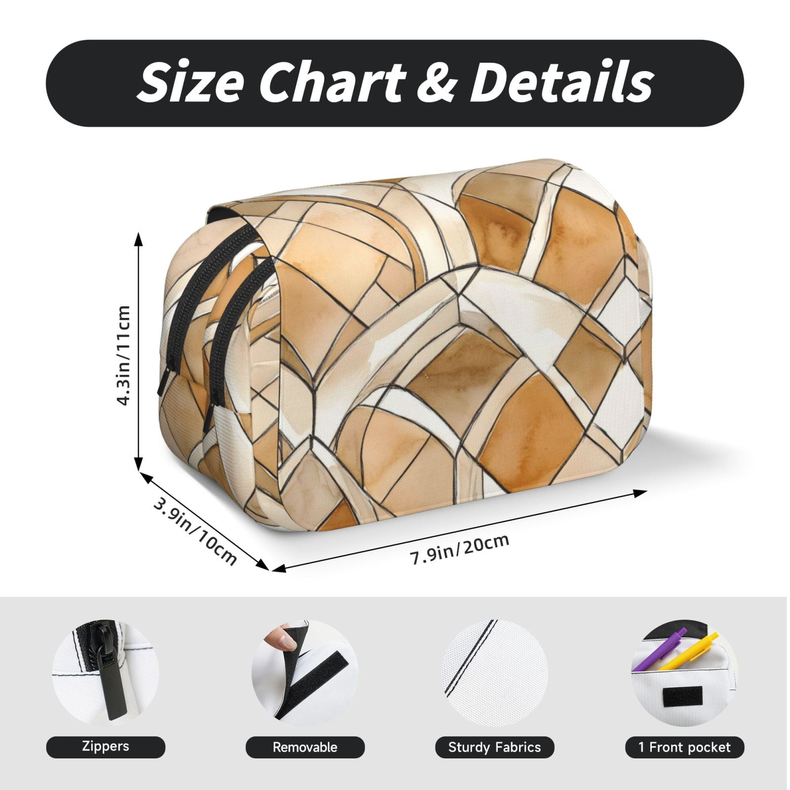 Large-Capacity Flip-Top Double-Layer Pencil Case, Multi-Functional Pocket Pen Case, Durable Stationery Organizer Sandybrown Moroccan Trellis Hand-Drawn Sketch_2