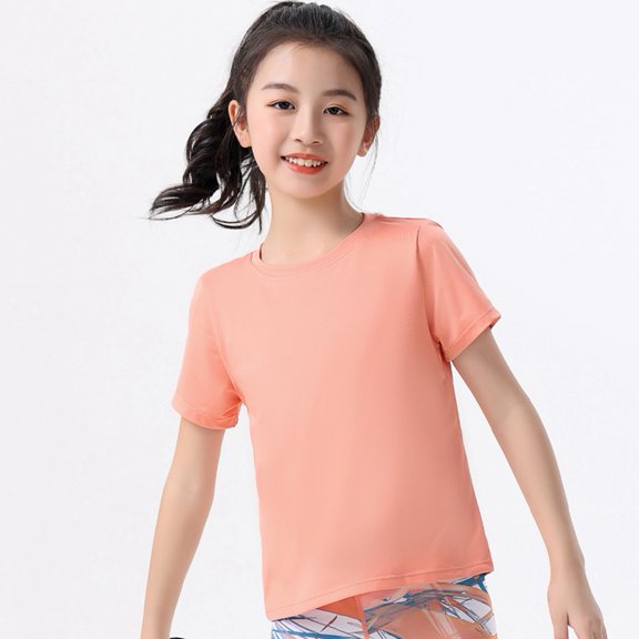 GYRATEDREAM Girls Athletic Shirts Short Sleeve Quick Dry Crewneck Tee Activewear Performance Tops for Kids Teens , 5-6 Years