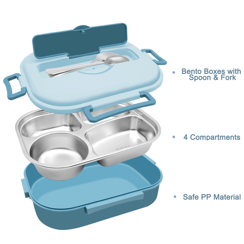 AURIGATE Bento Box,Stainless Steel Lunch Box,Versatile 4-Compartment  Portable Lunch Box Container-Salad Lunch Containers for Adults/Kids with  Soup Bowl Spoon Fork Thermos Bag Accessories 