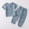 thumbnail image 2 of UngA Toddler Baby Boy 2 Piece Outfit Summer Cotton Linen Casual Short Sleeve T-Shirt Pants Set Kids Cute Plain Spring Clothes (Sky Blue,2-3 Years), 2 of 4