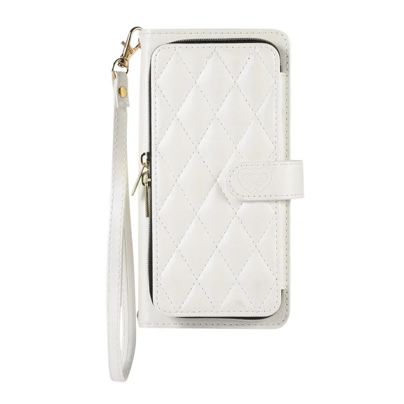 Wallet case for iPhone 16 Plus, stylish phone protective case with zipper clip, shoulder strap, and wristband