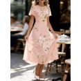 thumbnail image 3 of Pink Chiffon Floral Print Ruffle Sleeve Elegant Midi Dress For Women, 3 of 6