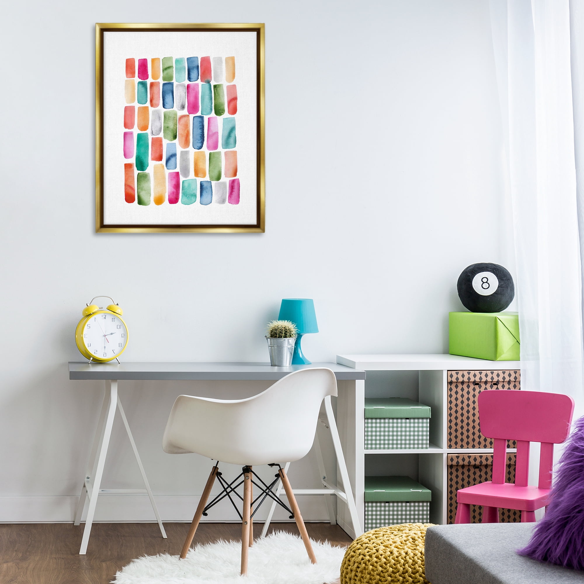 Stupell Industries Bright Abstract Brushstrokes Abstract Painting Gold Floater Framed Art Print Wall Art, 25 x 31
