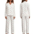thumbnail image 5 of Arlun Womens Pajama Sets Button Down Long Sleeve Trousers Pajamas Set Fashion Heart/Floral/Cute Pattern Printed Lightweight Comfy 2 Piece Casual Pjs Loose Soft Breathable Loungewear White2 L, 5 of 9