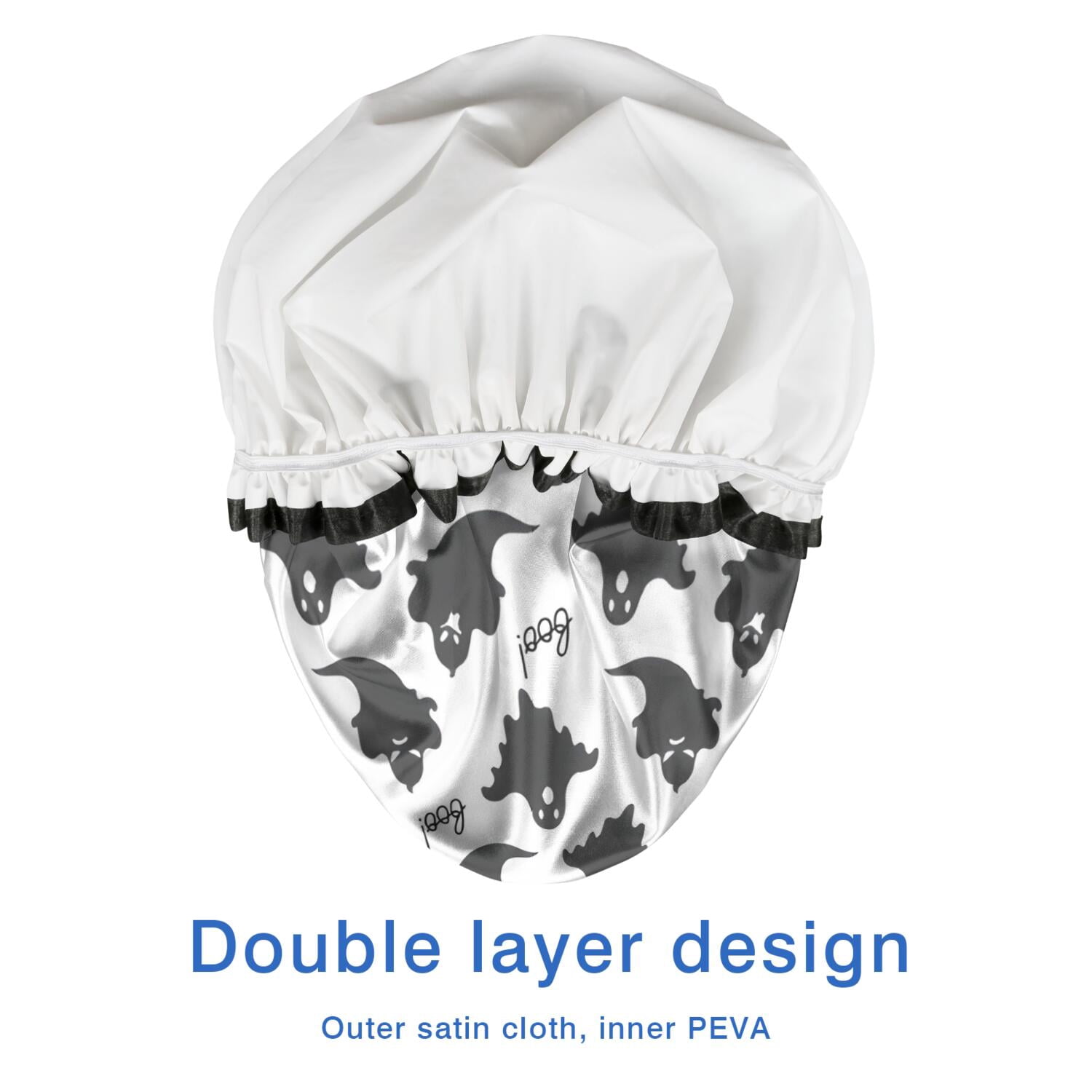 Shower Caps,Halloween Black Ghosts with Boo Waterproof Shower Cap for Women 4 Pieces,Double Reusable Hair Cover for Shower PEVA Elastic Stretch Hem