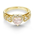 thumbnail image 3 of Gem Stone King 18K Yellow Gold Plated Silver Rose Rose Quartz and White Moissanite Halo Ring for Women | 0.90 Cttw | Heart Shape 6MM | Gemstone Birthstone | Size 9, 3 of 6