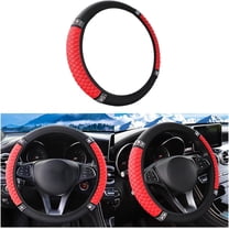 Bling Elastic Car Steering Wheel Cover, Crystal Rhinestones PU Leather Vehicle Steering Wheel Protector for Women, Soft Auto Interior Accessories, Universal for Sedan, RV, Truck, Red