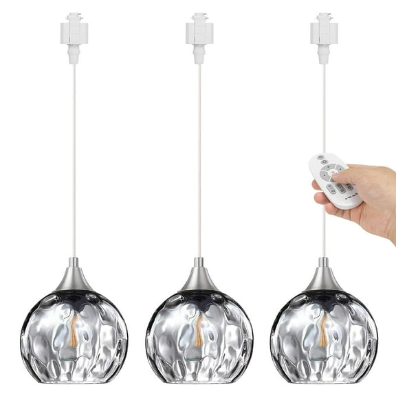 Kiven H-Type track lighting pendants Dimmable,Modern h track pendant lights with Grey Glass Globe,Decorative Track Lighting Fixture for Kitchen Hallway Restaurant Shop(3-Light)